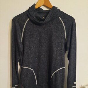 Roots medium cowl neck stretch athletic top, long sleeves with thumb holes.